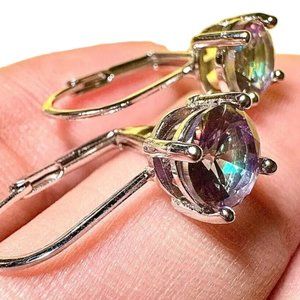 Mystic Topaz Leverback Earrings 6MM Drop Dangle Earrings for Women Silver Plated